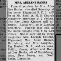 Obituary for ADELINE BANKS