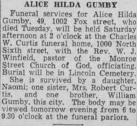 Obituary for ALICE Hilda Gumby