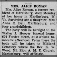 Obituary for ALICE ROMAN