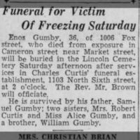 Obituary for Enos Gumby (Aged 36)