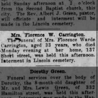 Obituary for Florence Warde Carrington (Aged 33)