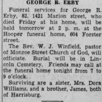 Obituary for GEORGE Erby II_Evening News_10 Mar 1947