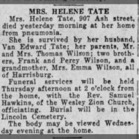 Obituary for HELEN E TATE