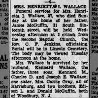 Obituary for HENRIETTA I. WALLACE (Aged 37)