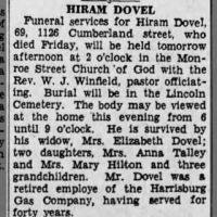 Obituary for HIRAM DOVEL (Aged 69)