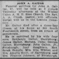 Obituary for JOHN A. GAITOR (Aged 67)