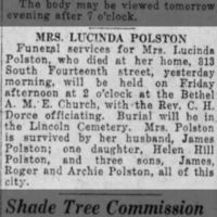 Obituary for LUCINDA POLSTON