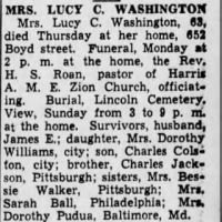 Obituary for LUCY C. WASHINGTON (Aged 63)