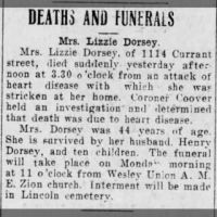 Obituary for Lizzie Dorsey (Aged 44)