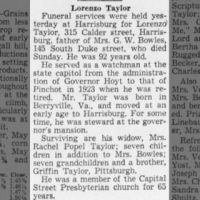 Obituary for Lorenzo Taylor (Aged 92)