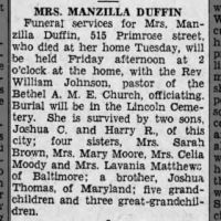 Obituary for MANZILLA DUFFIN