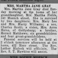 Obituary for MARTHA JANE GRAY