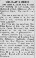 Obituary for MARY E. Miller_20 Jul 1945