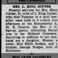 Obituary for Mary L JOYNER (Aged 31)