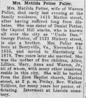 Obituary for Matilda Potter Puller_Independent_21 Nov 1906
