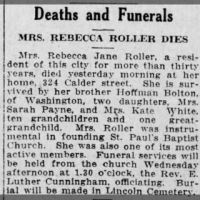 Obituary for Rebecca Jane ROLLER