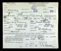 Pennsylvania, US, Birth Certificates, 1906-1913 - Carrie Estelle Scott