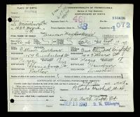 Pennsylvania, US, Birth Certificates, 1906-1913 - Grace Elizabeth Brightful