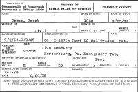 Pennsylvania, US, Veterans Burial Cards, 1777-2012 - Jacob Demas