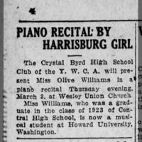 Piano Recital by Crystal Bird High Scoot Student Olive J Williams_Telegraph_15 Feb 1927