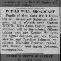 Pupils of Mrs Sara Writt Dunston Will Broadcast_18 Dec 1930