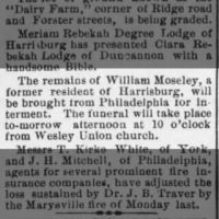 Remains of William Moseley brought from Philadelphia for Burial_27 Nov 1886