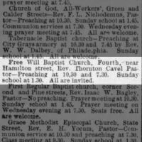 Rev. Thornton Cavel Pastor Free Will Baptist Church _13 Jul 1889