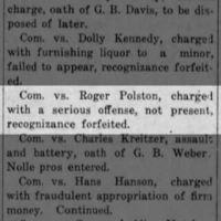 Roger Polston No-Show in Court_16 Sep 1915