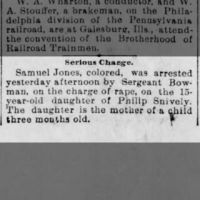 Samuel Jones arrested for raping daughter of Philip Snively_25 May 1895