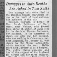 Sara Baltimore Sues for Damages in Auto Death of Her Husband Thomas Baltimore_18 Mar 1932