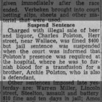 Sentence Suspended for Charles Polston to Donate Blood for Transfusion Archie Polston_19 Jan 1938