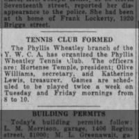Tennis Club Formed_Olive Williams Secretary