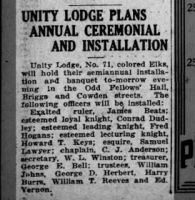 Unity Lodge Plans Annual Ceremonial and Installation_10 Jan 1924